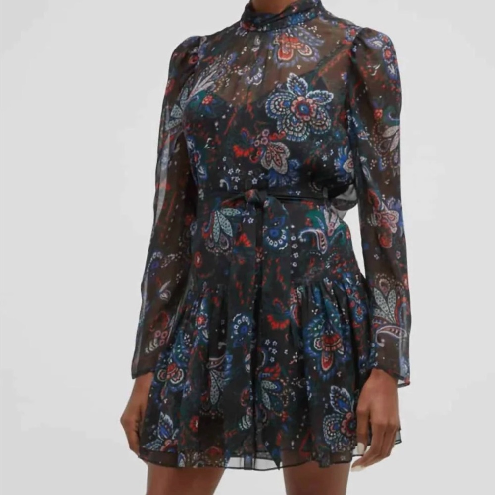 Veronica Beard Black and Blue Ruffled Tiered Dress